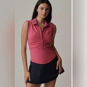 Anthropologie Pilcro Varsity Polo Tank Top Ruched Striped Sleeveless XL